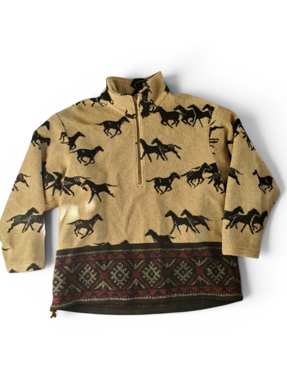 Vintage Tsunami Fleece Horse Print Quarter Zip Jacket Western Women’s Size XL
